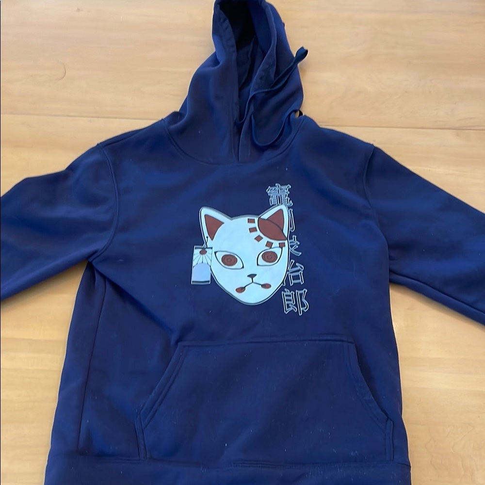 Demon Slayer Navy Hoodie with Cat Mask Design